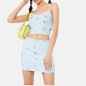 O-Mighty Flower Power Baby Blue Floral Mini Skirt Size Medium